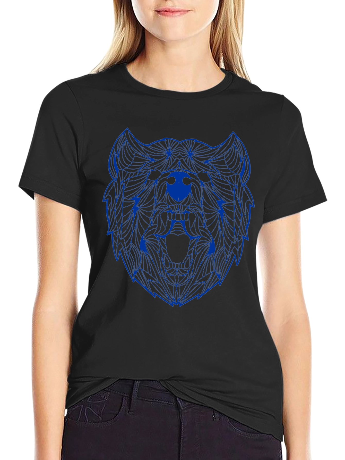 Geometric Bear Graphic Tee - Black
