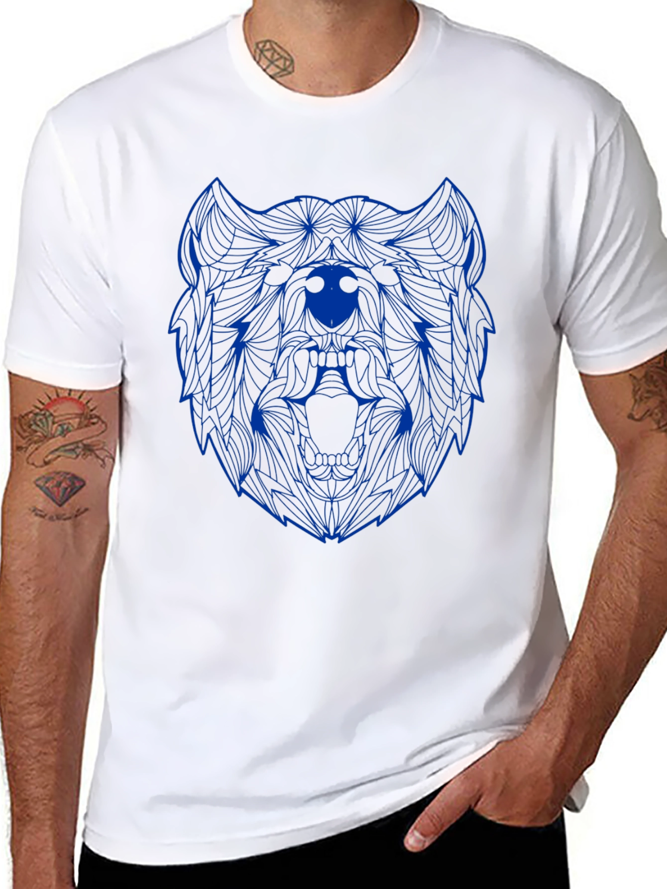 Geometric Bear Graphic Tee - Black