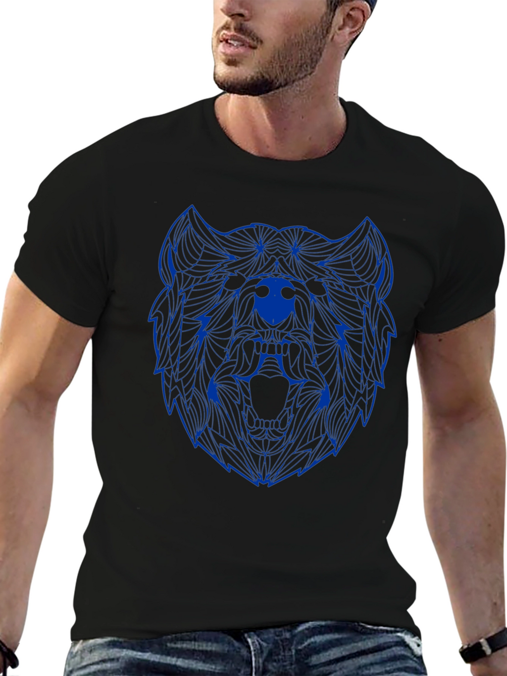 Geometric Bear Graphic Tee - Black