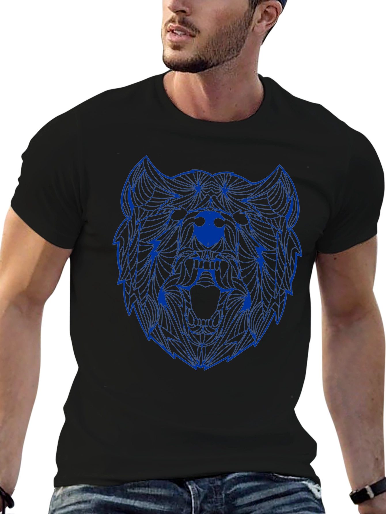 Geometric Bear Graphic Tee - Black