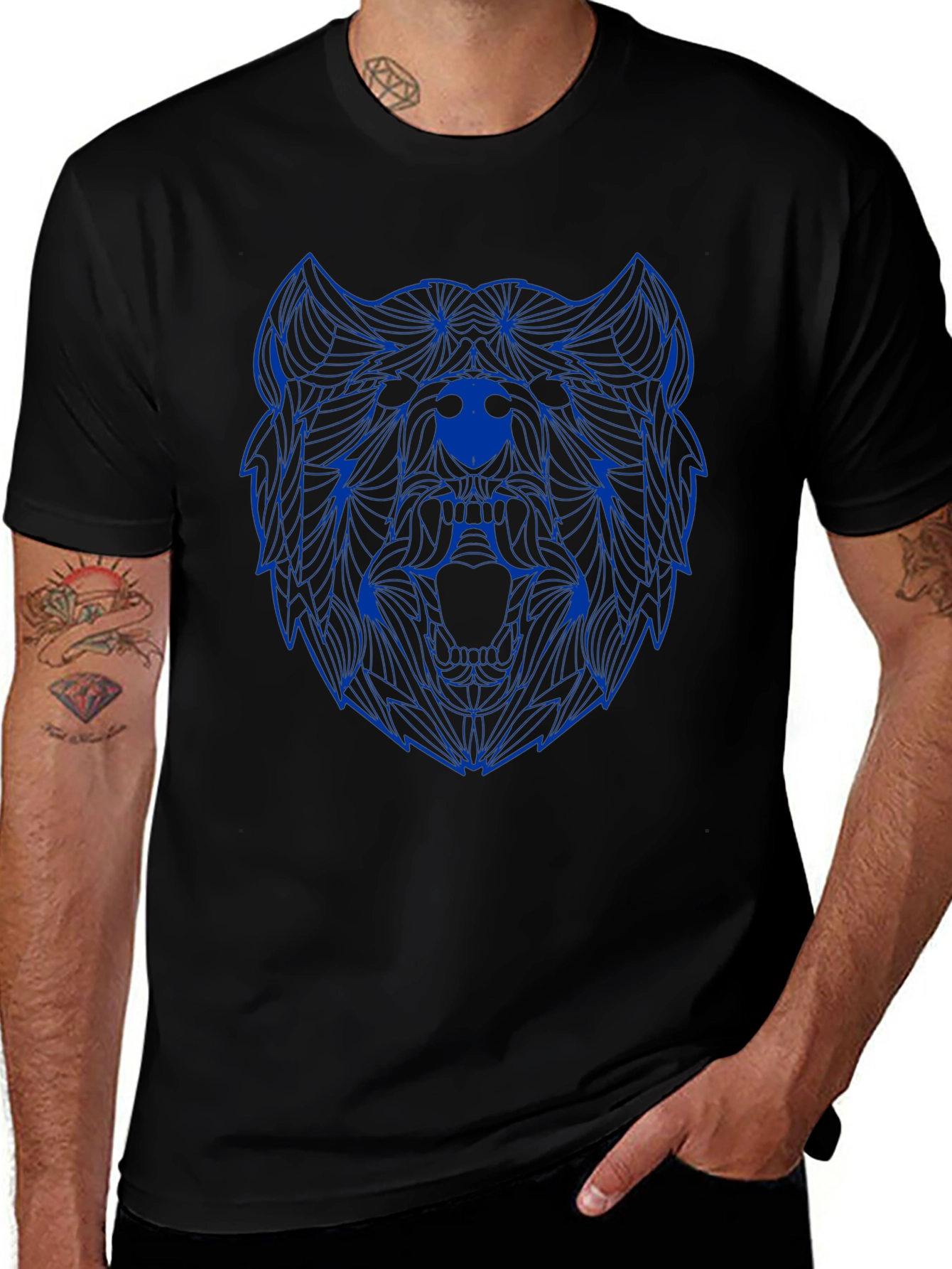 Geometric Bear Graphic Tee - Black