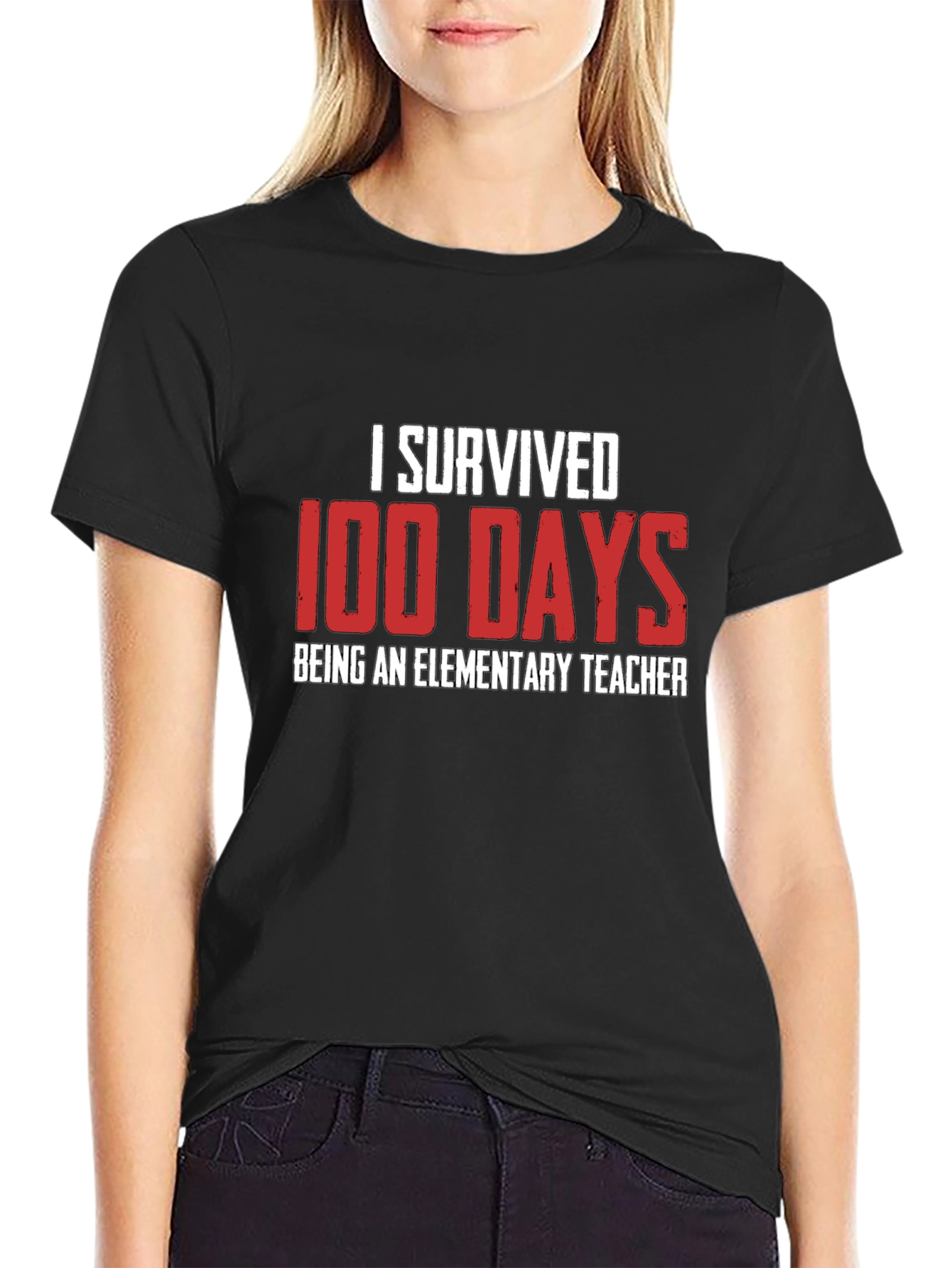 I Survived 100 Days Teacher Black T-Shirt