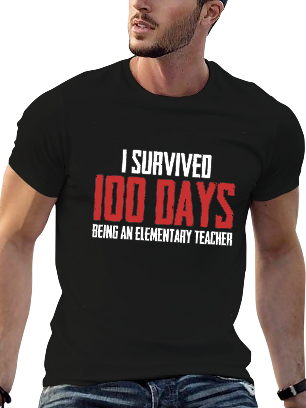 I Survived 100 Days Teacher Black T-Shirt