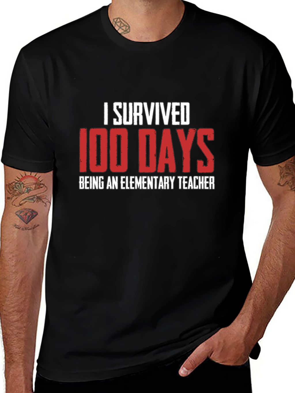 I Survived 100 Days Teacher Black T-Shirt