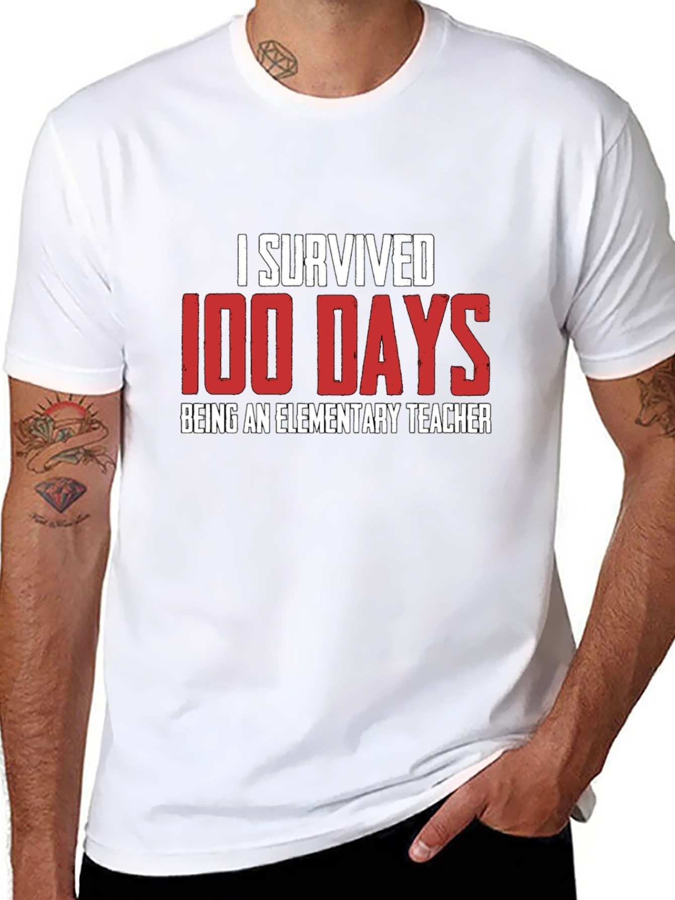 I Survived 100 Days Teacher Black T-Shirt