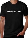Gym-Dicted Black Graphic T-Shirt