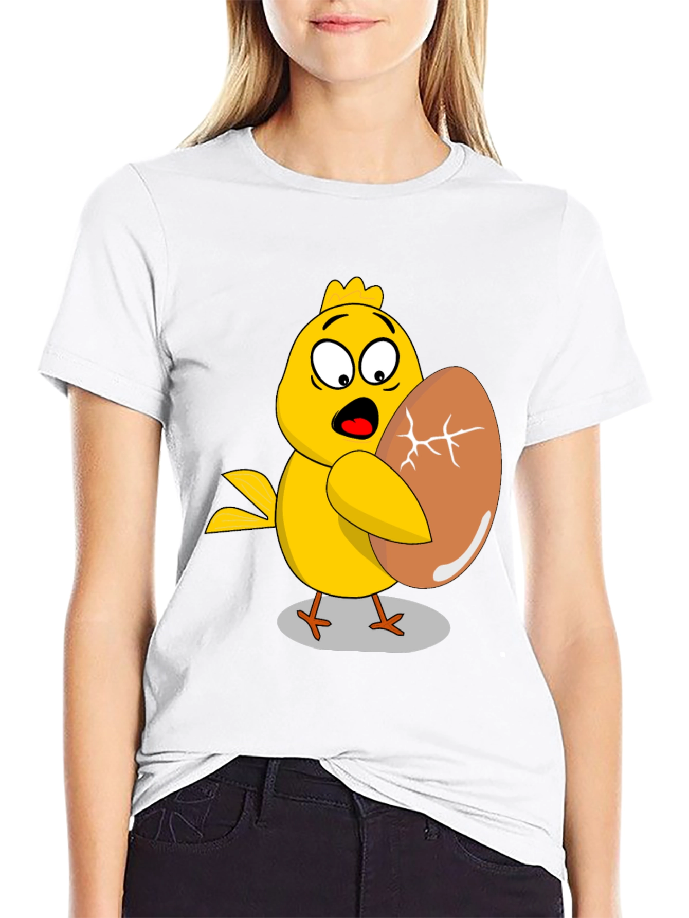 Funny Chick Holding Cracked Egg T-Shirt