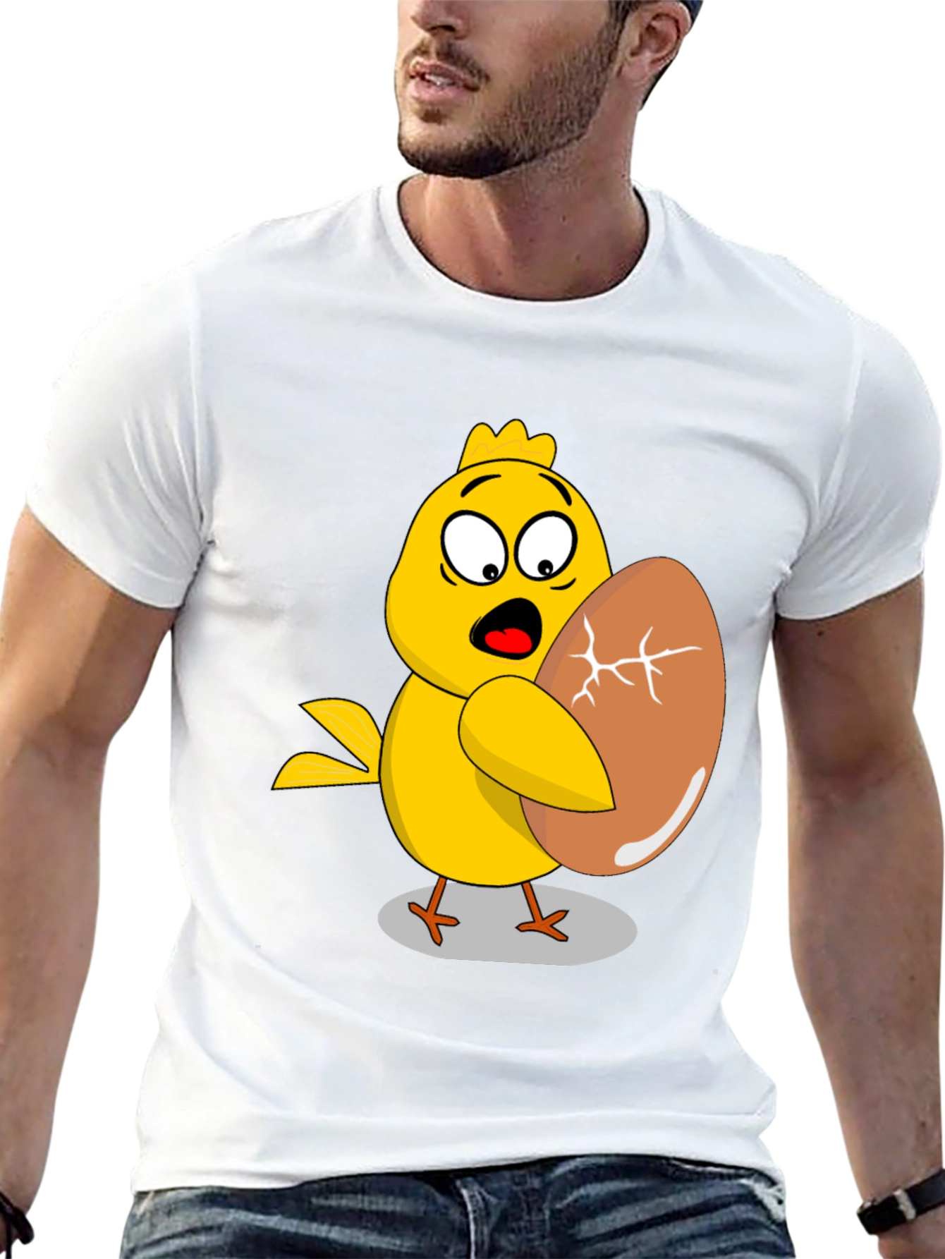 Funny Chick Holding Cracked Egg T-Shirt