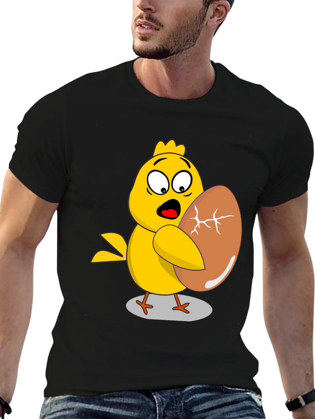 Funny Chick Holding Cracked Egg T-Shirt