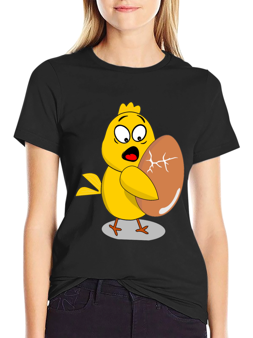 Funny Chick Holding Cracked Egg T-Shirt