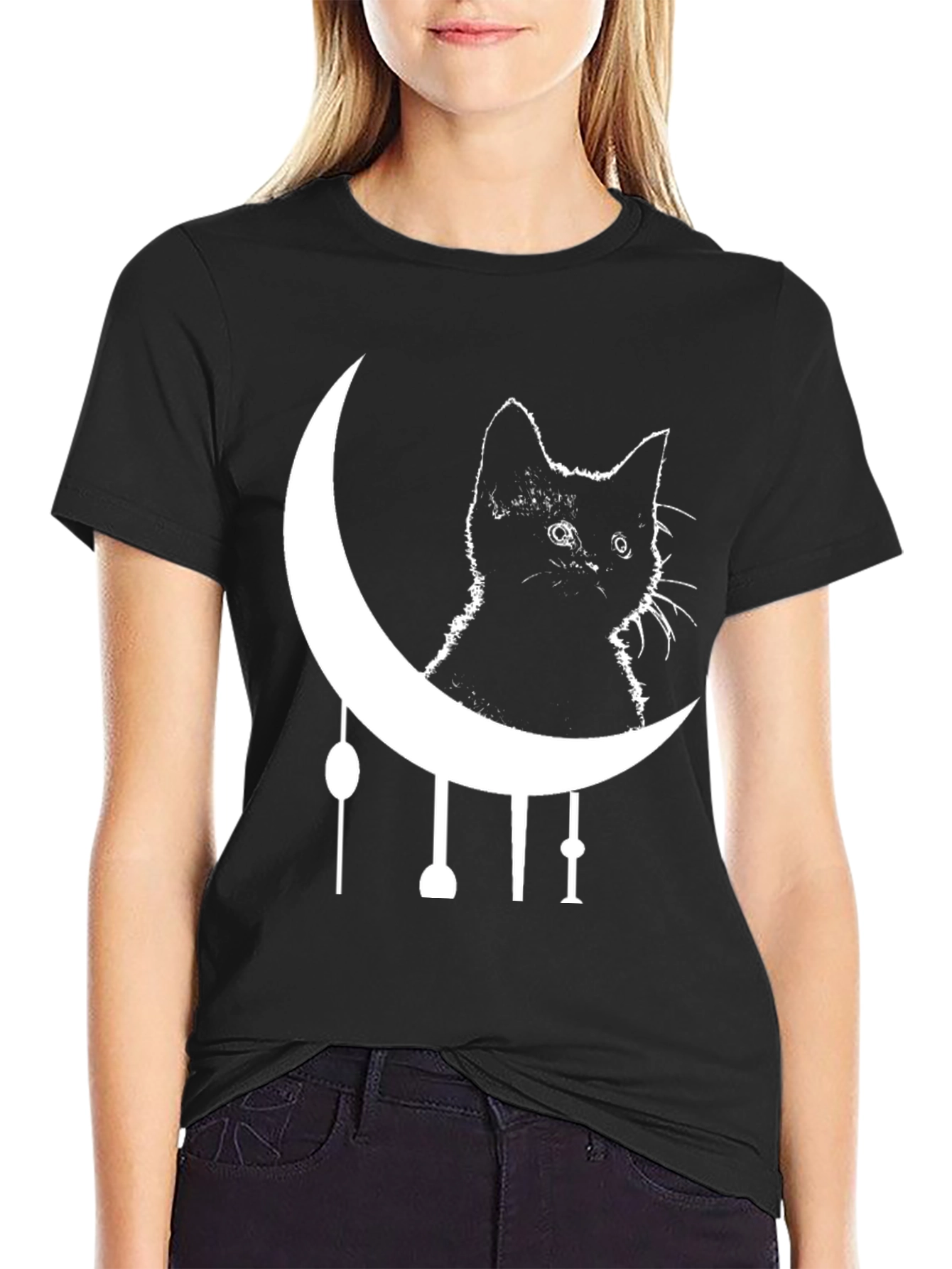 Black Cat Moon Graphic Tee - Trendy & Unique