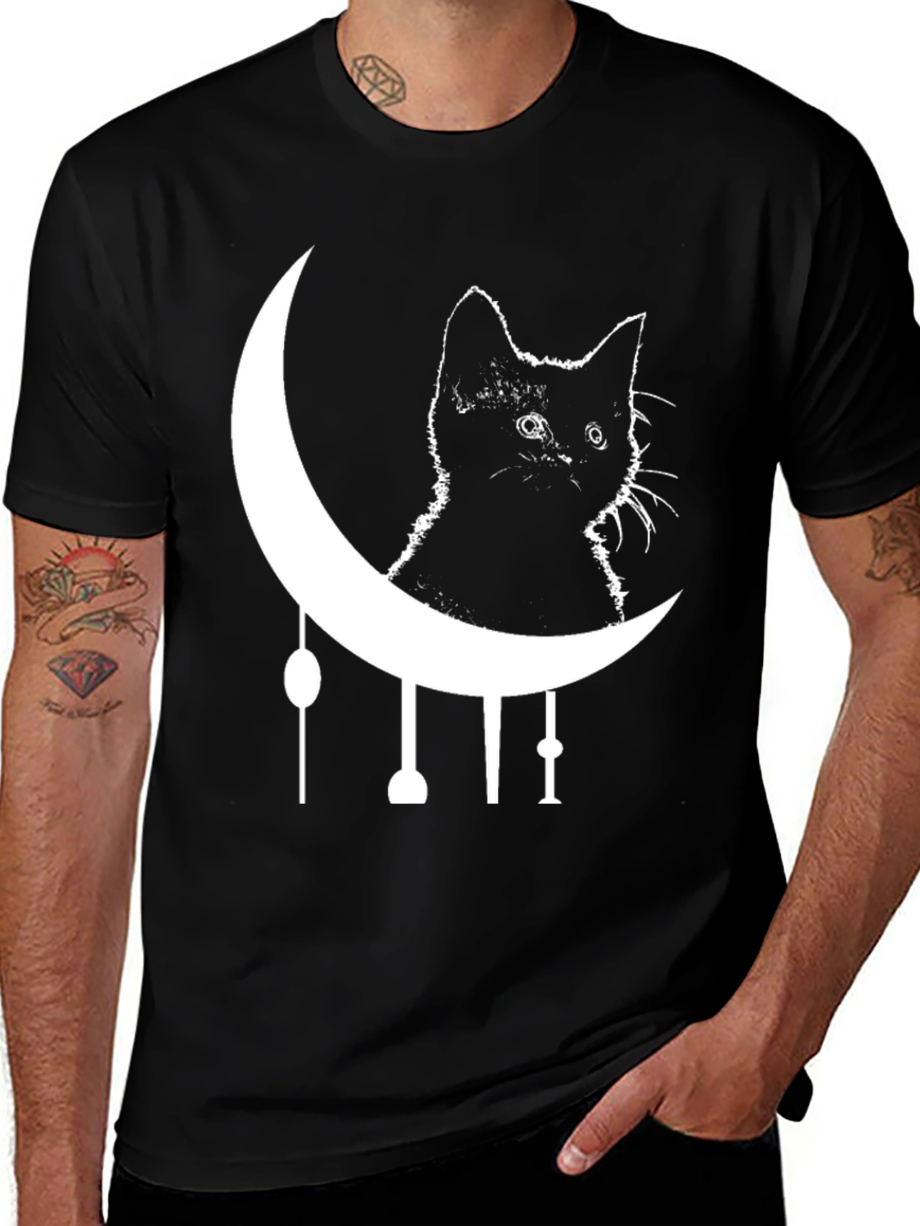 Black Cat Moon Graphic Tee - Trendy & Unique