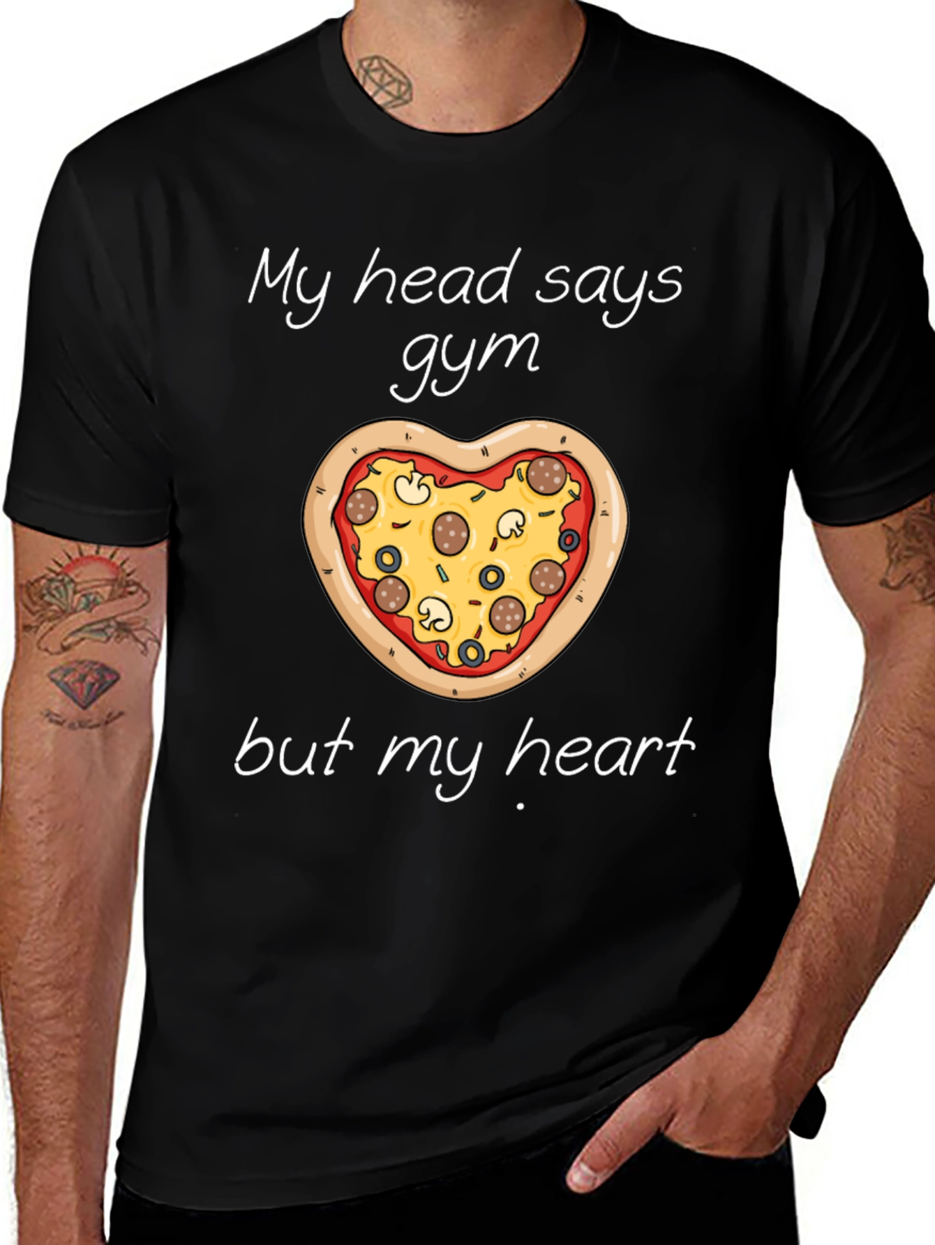 Gym Pizza Heart Graphic Tee Funny Workout Shirt