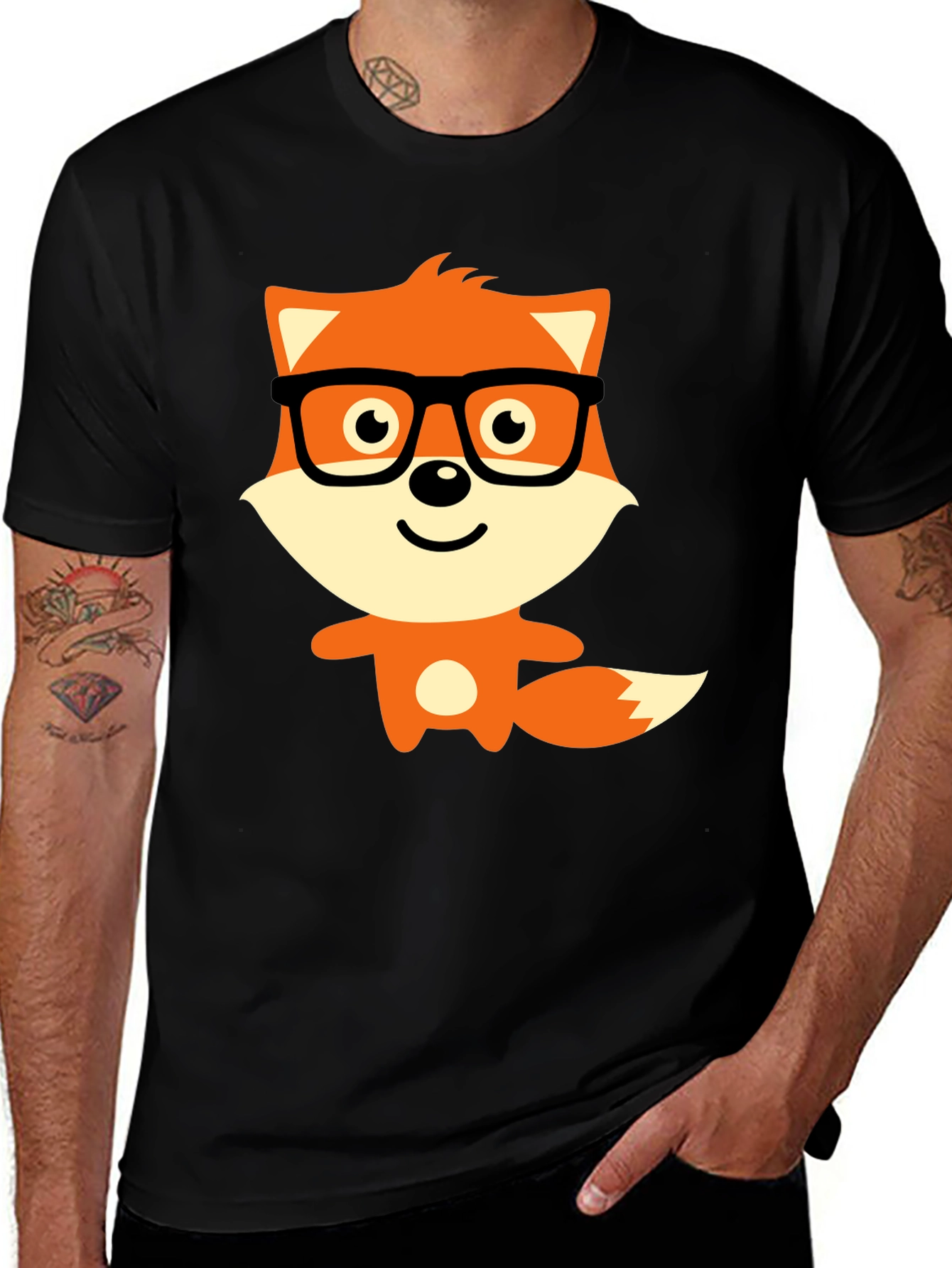 Geeky Fox Graphic Tee - Black Casual T-Shirt