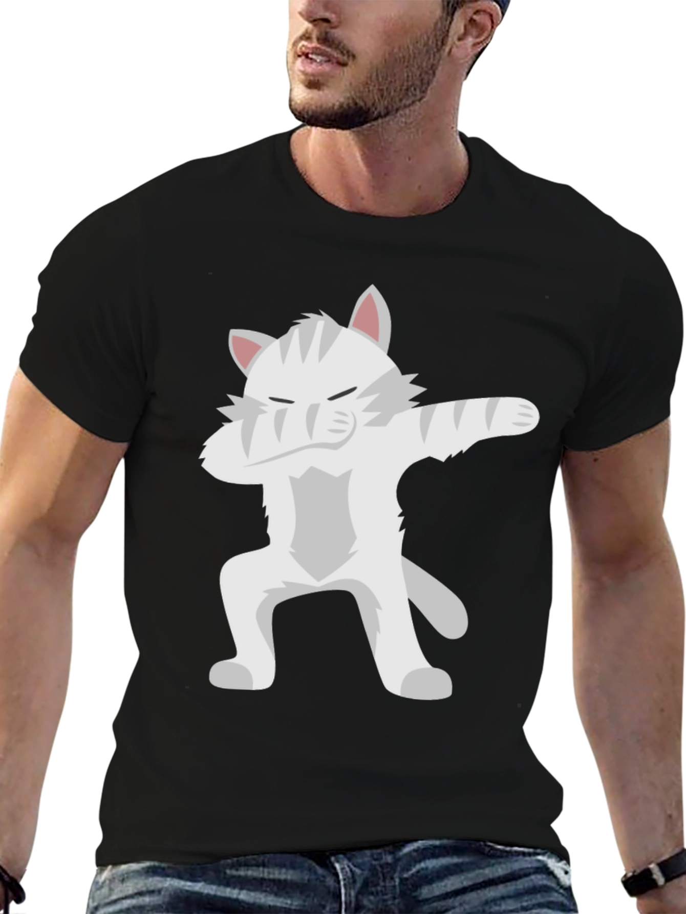 Dabbing Cat Graphic Tee - Black