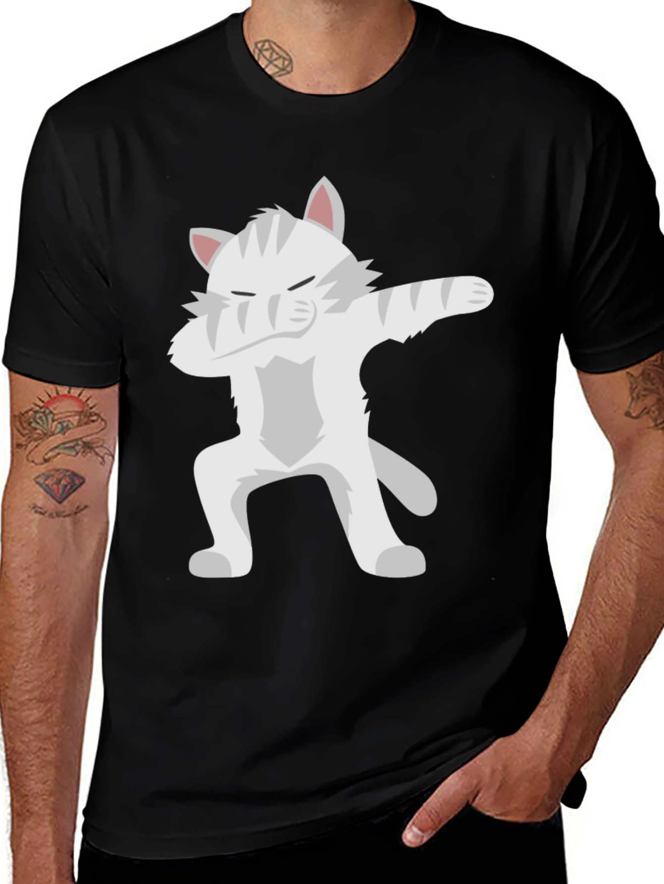 Dabbing Cat Graphic Tee - Black