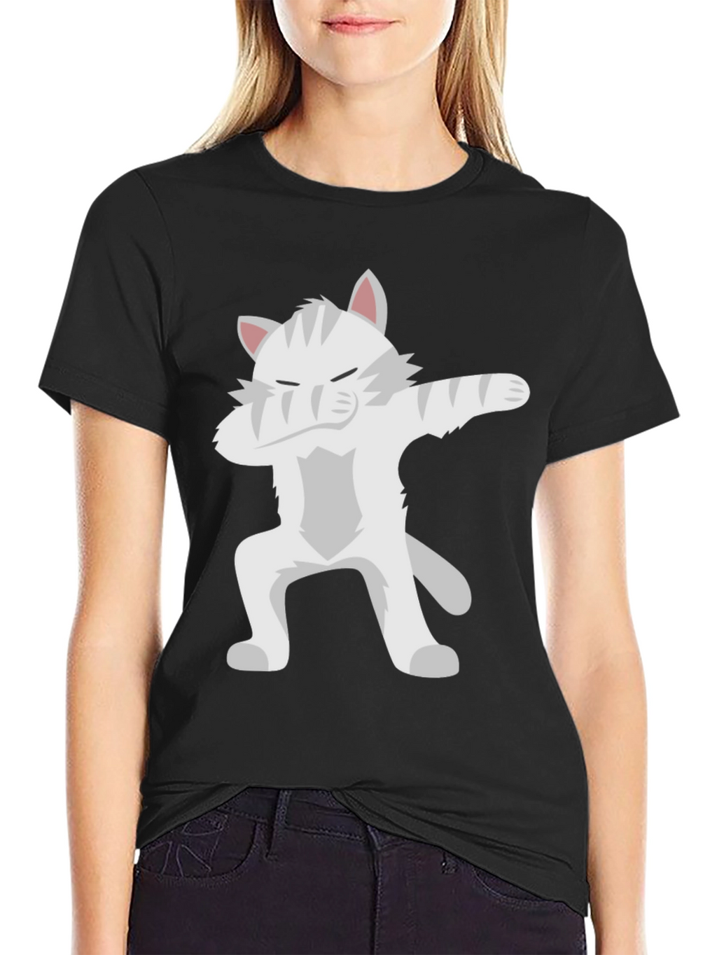 Dabbing Cat Graphic Tee - Black