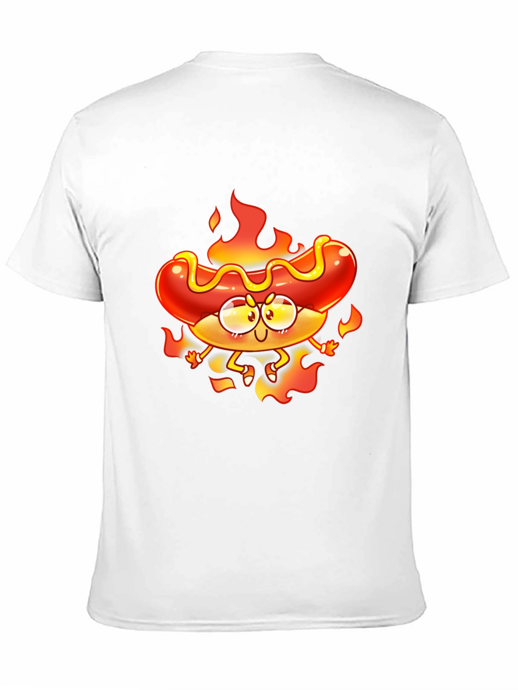 Flaming Hotdog Cartoon Graphic T-Shirt