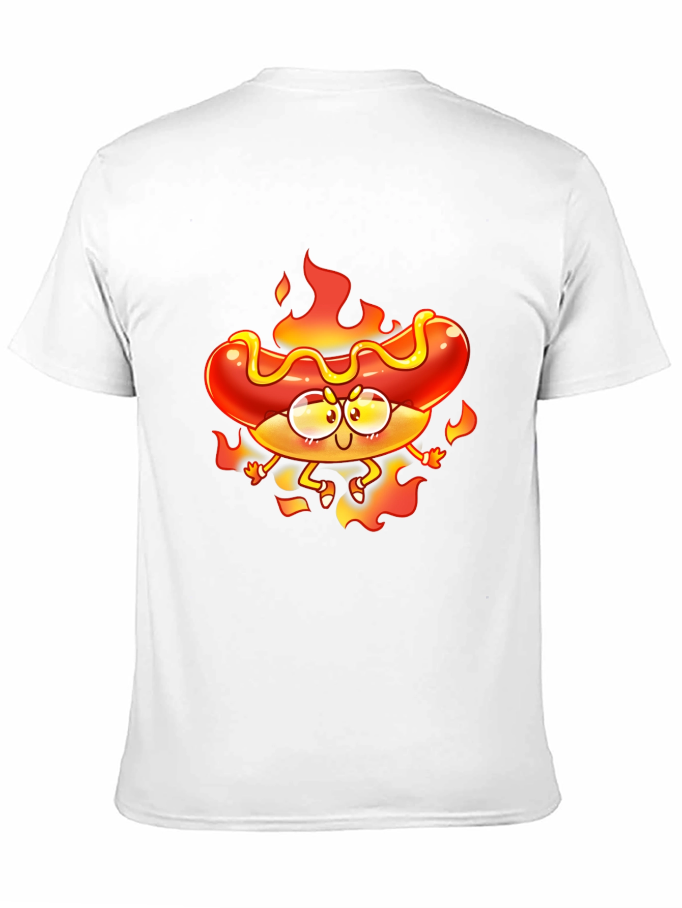 Flaming Hotdog Cartoon Graphic T-Shirt