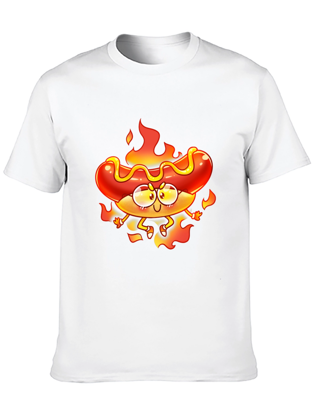 Flaming Hotdog Cartoon Graphic T-Shirt