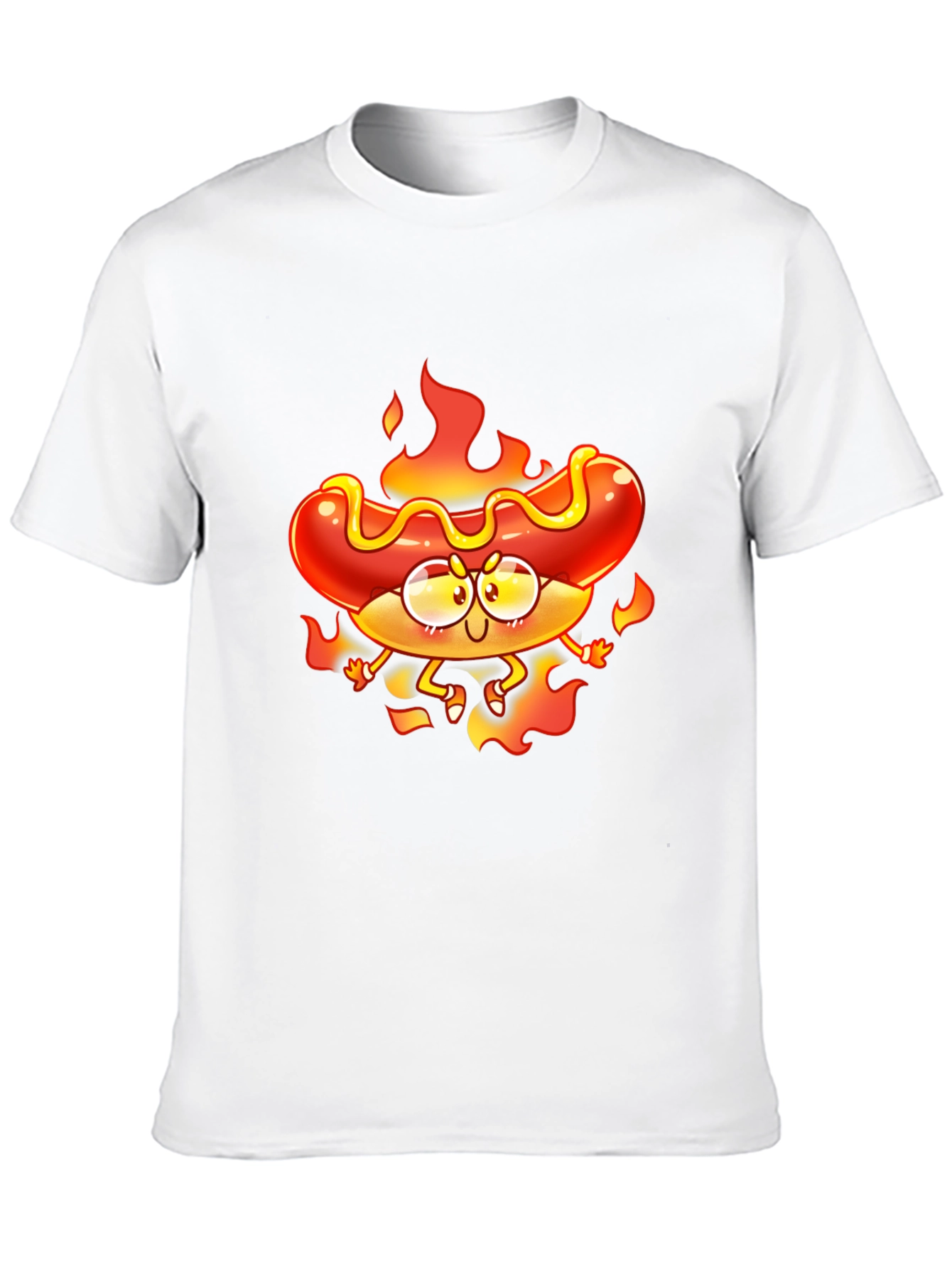 Flaming Hotdog Cartoon Graphic T-Shirt