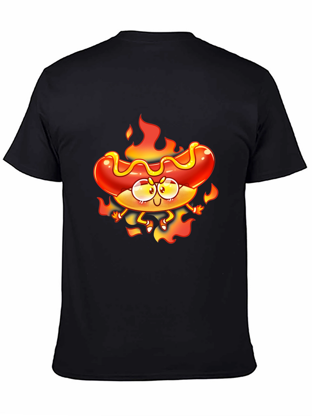 Flaming Hotdog Cartoon Graphic T-Shirt