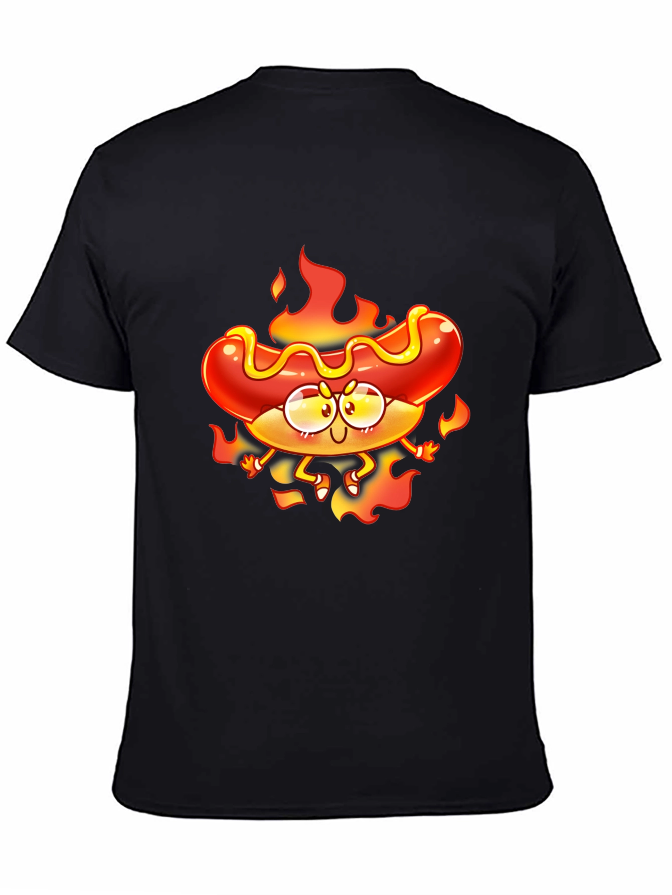 Flaming Hotdog Cartoon Graphic T-Shirt
