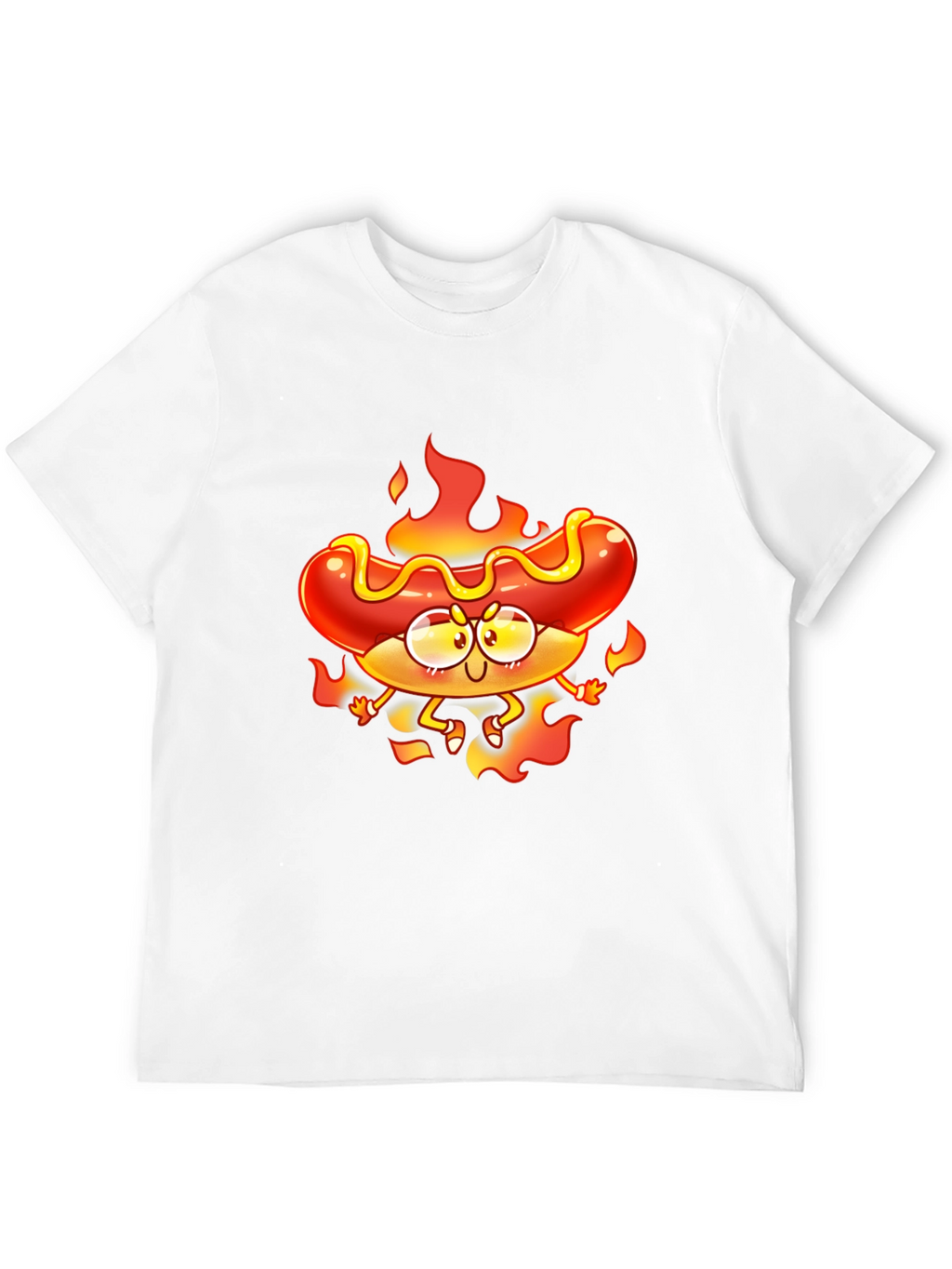 Flaming Hotdog Cartoon Graphic T-Shirt