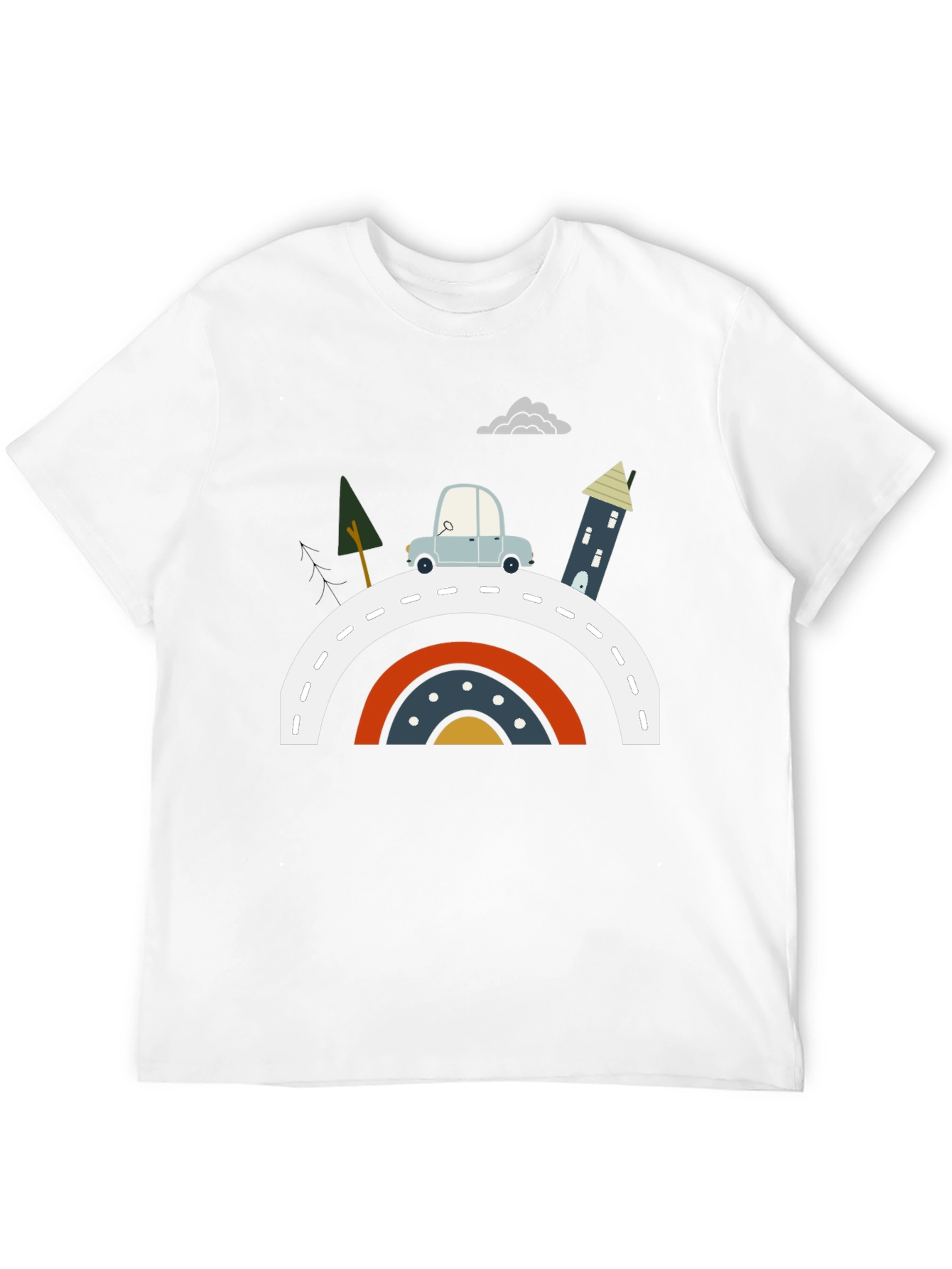 Cartoon Car Rainbow Road Graphic Tee