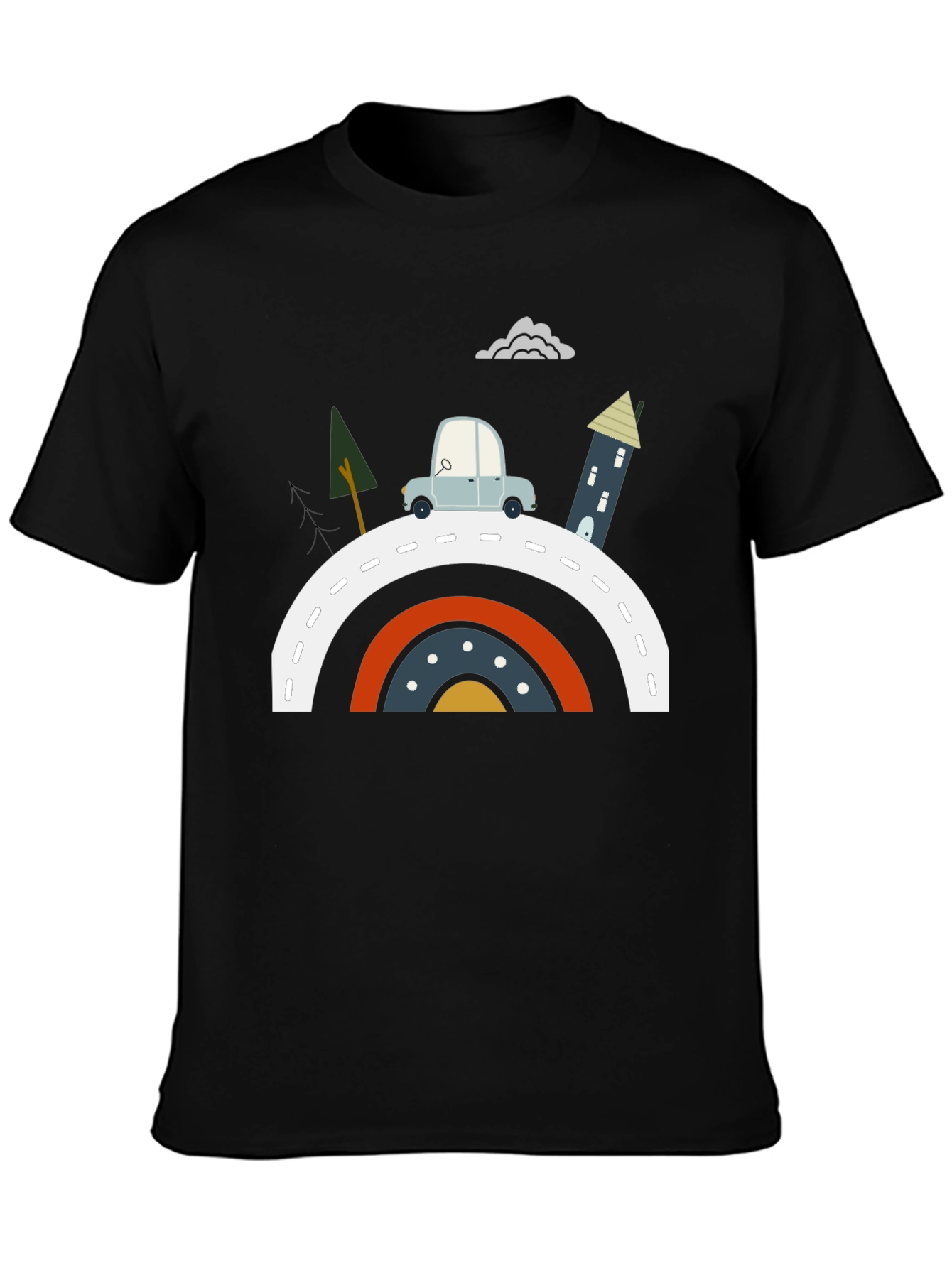 Cartoon Car Rainbow Road Graphic Tee