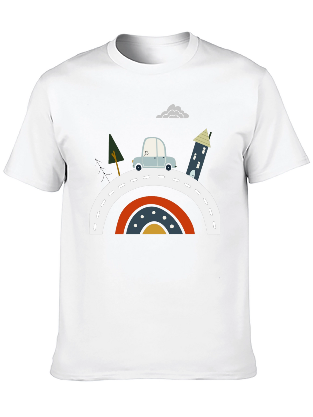 Cartoon Car Rainbow Road Graphic Tee