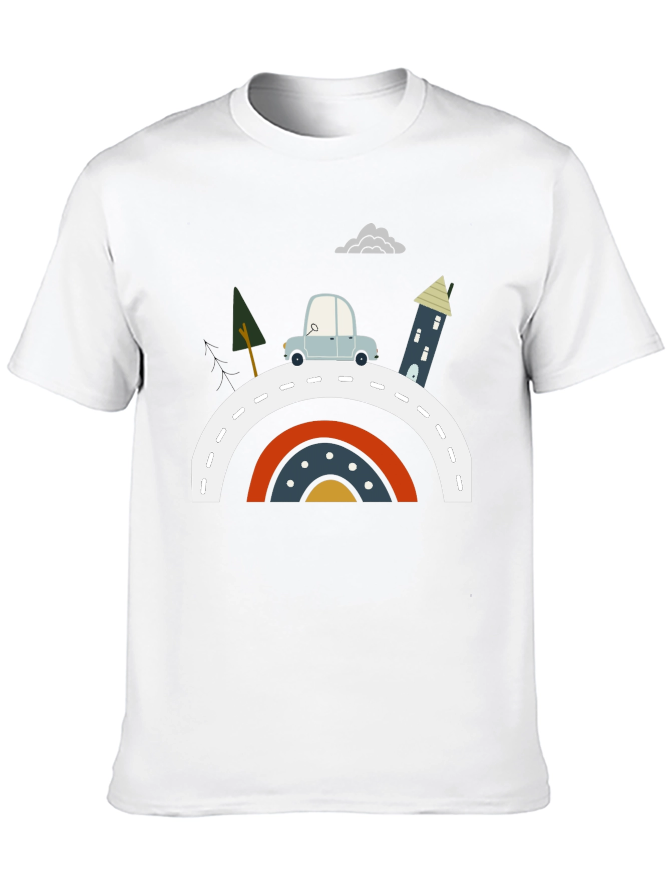 Cartoon Car Rainbow Road Graphic Tee
