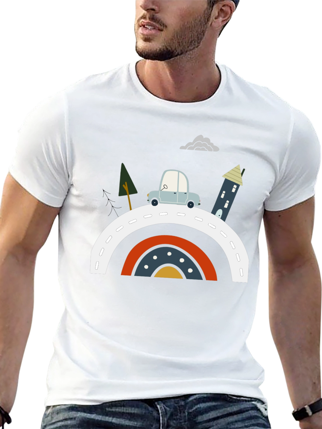 Cartoon Car Rainbow Road Graphic Tee
