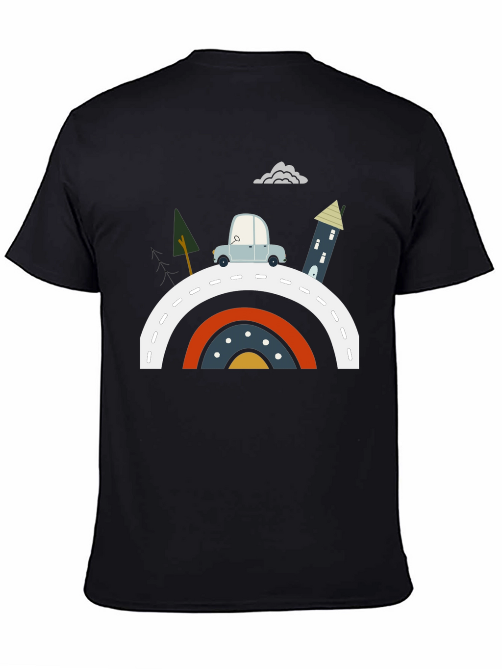 Cartoon Car Rainbow Road Graphic Tee