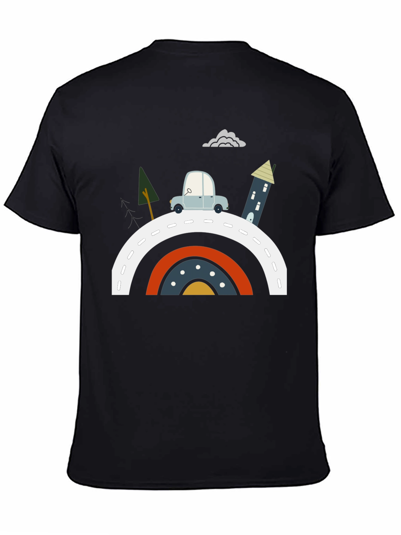 Cartoon Car Rainbow Road Graphic Tee