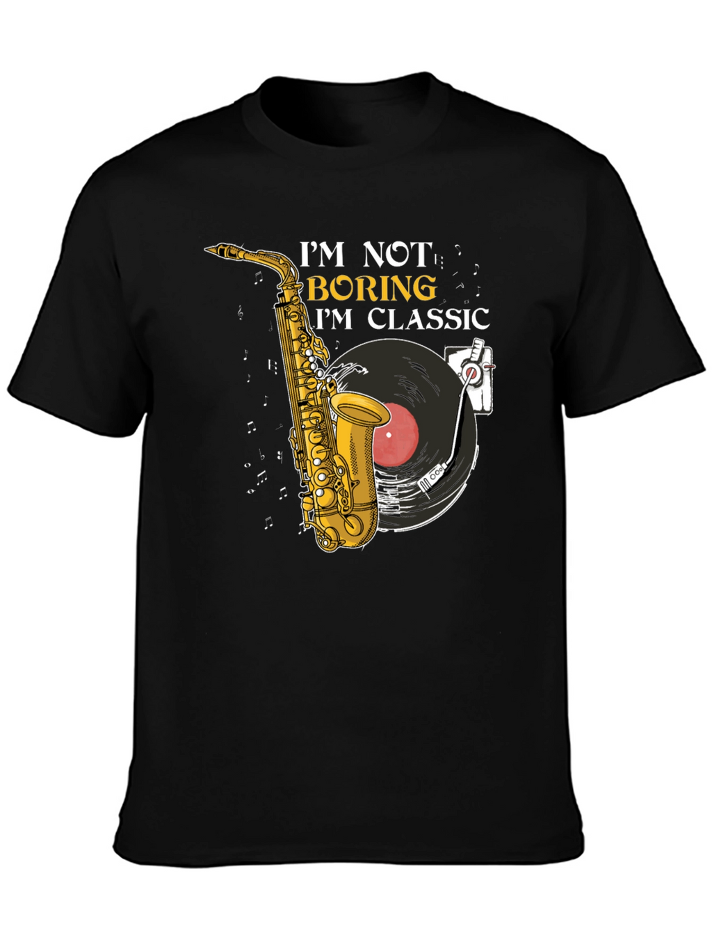 Classic Music T-Shirt: Saxophone & Vinyl Design