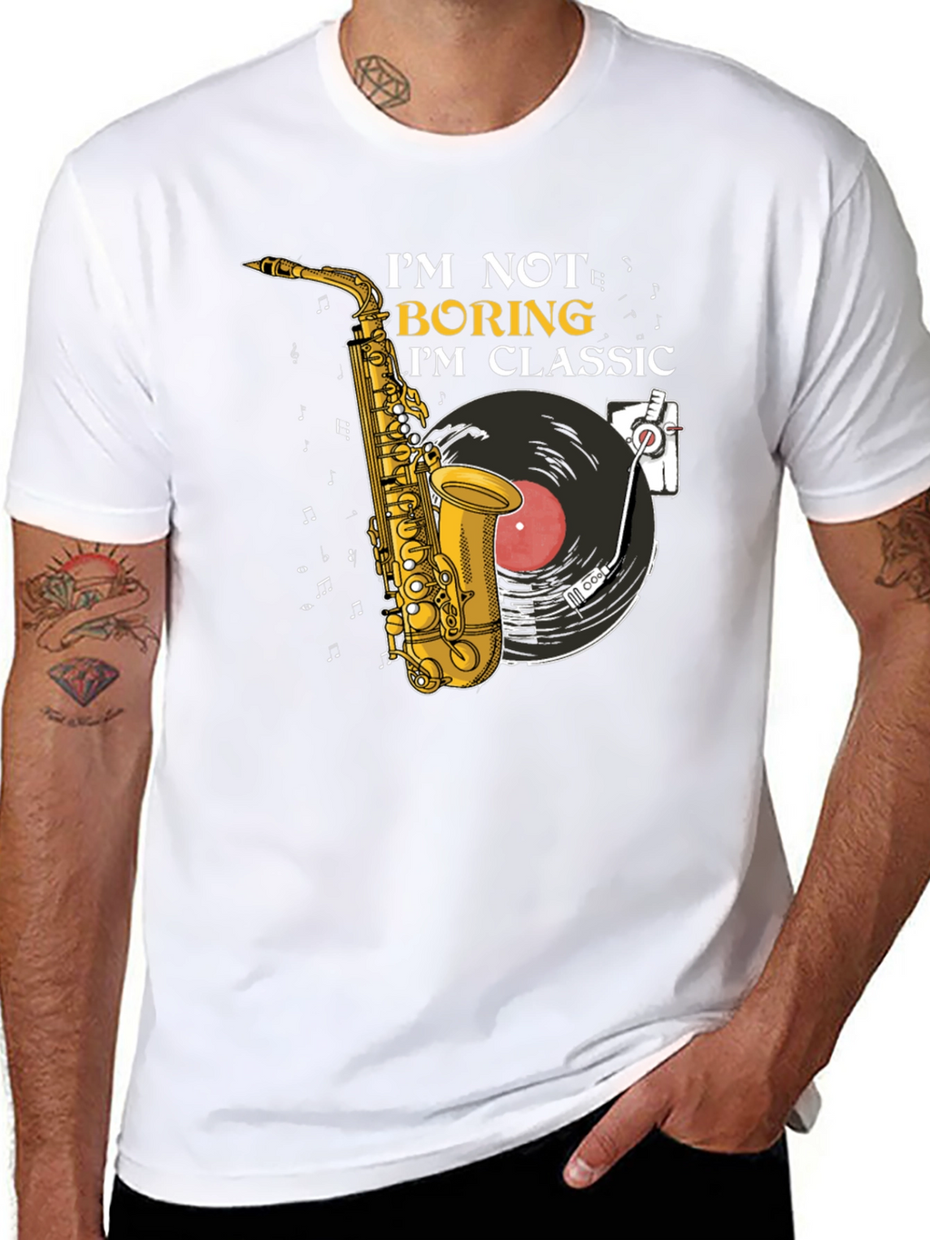Classic Music T-Shirt: Saxophone & Vinyl Design