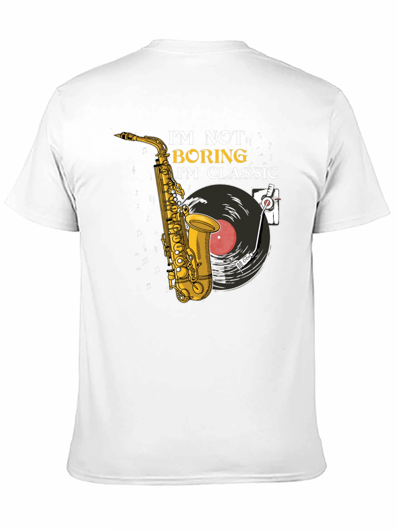 Classic Music T-Shirt: Saxophone & Vinyl Design