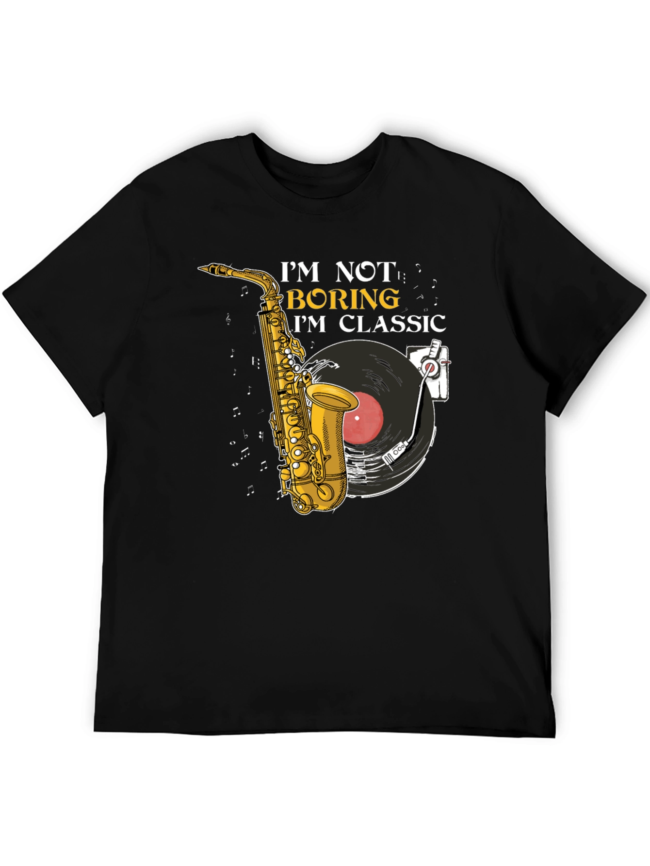 Classic Music T-Shirt: Saxophone & Vinyl Design