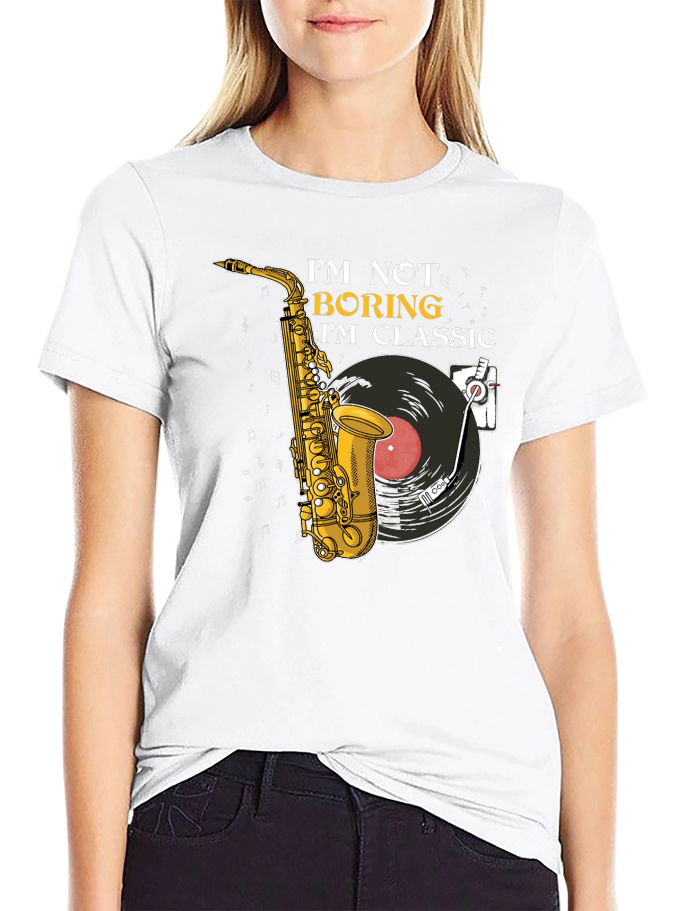 Classic Music T-Shirt: Saxophone & Vinyl Design