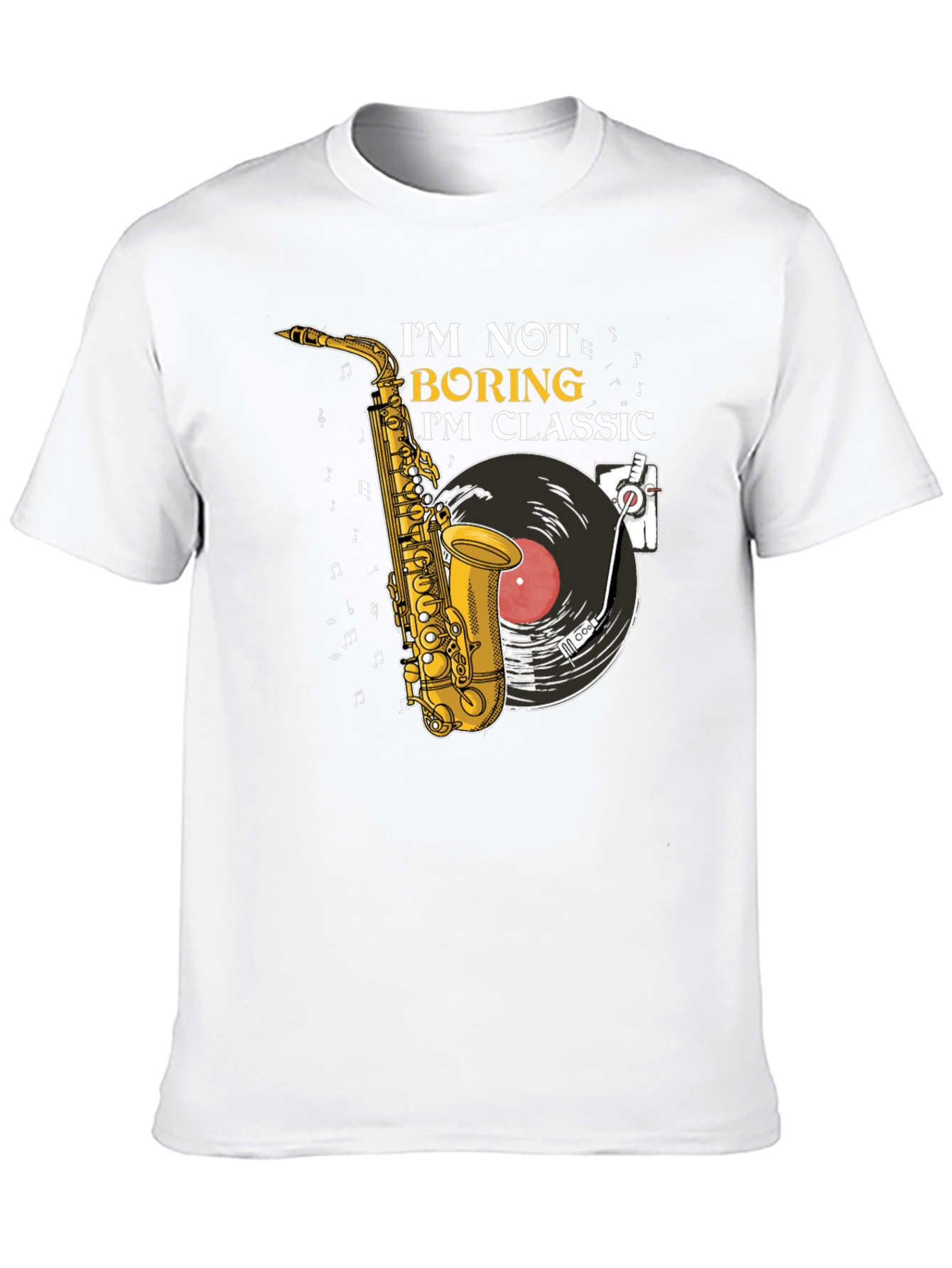 Classic Music T-Shirt: Saxophone & Vinyl Design
