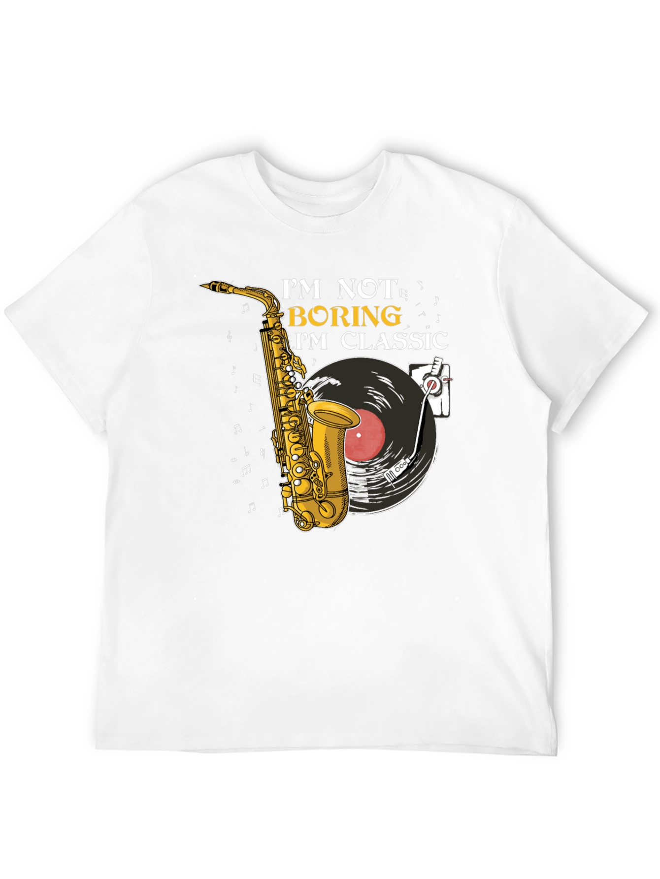 Classic Music T-Shirt: Saxophone & Vinyl Design