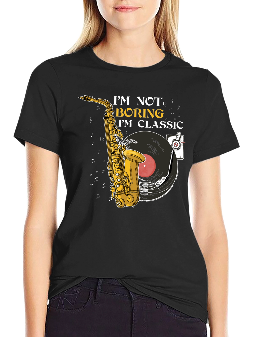 Classic Music T-Shirt: Saxophone & Vinyl Design