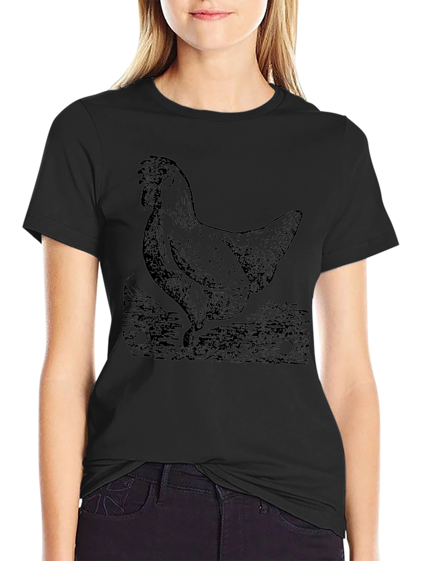 Black Chicken Graphic Tee - Mens Casual Crew Neck