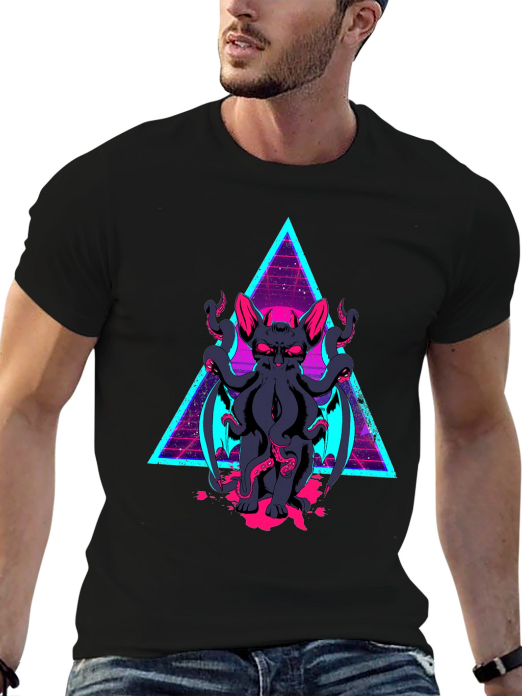 Cthulhu Cat T-Shirt - Retro Triangle Design