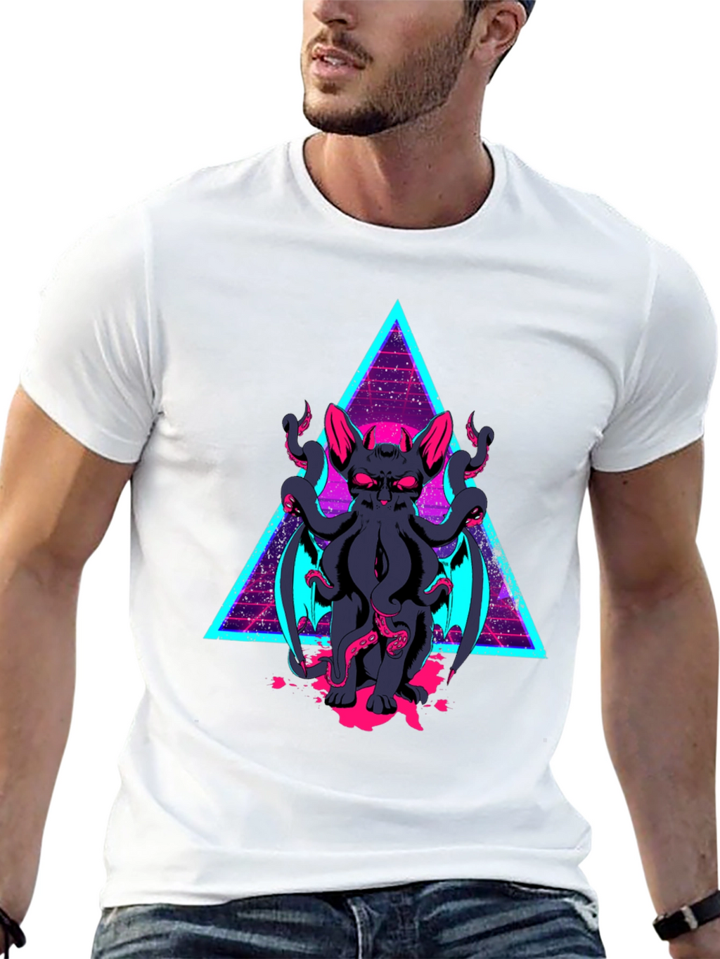 Cthulhu Cat T-Shirt - Retro Triangle Design