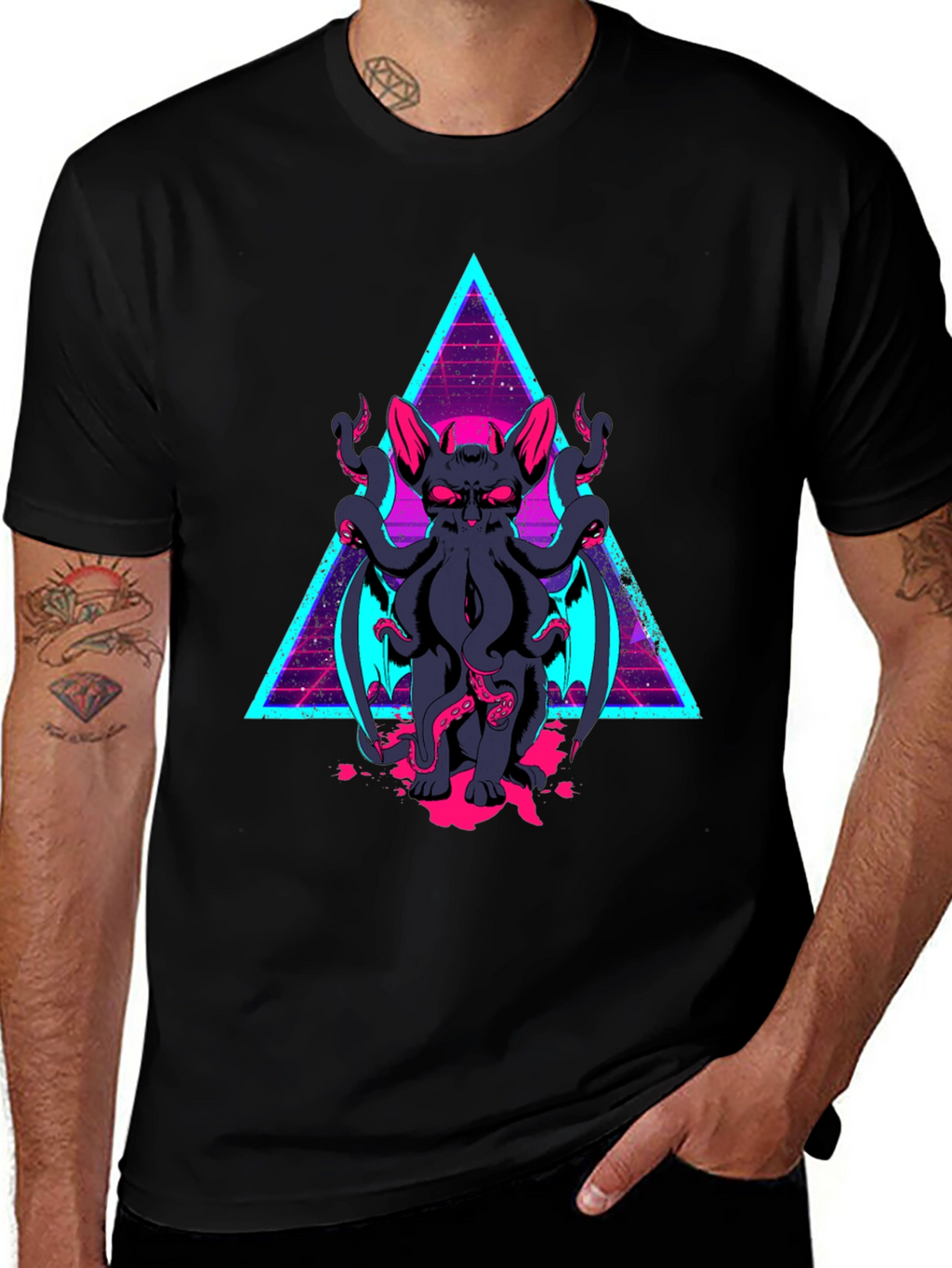 Cthulhu Cat T-Shirt - Retro Triangle Design