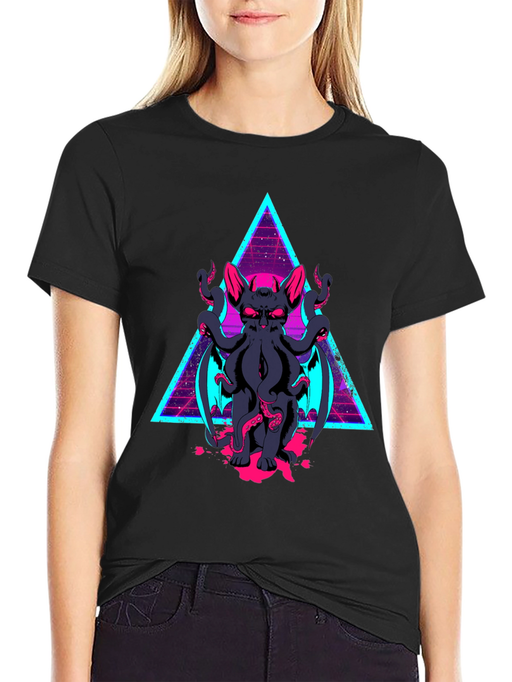 Cthulhu Cat T-Shirt - Retro Triangle Design