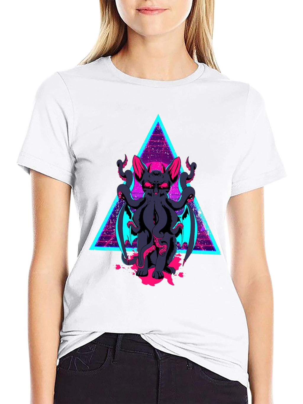 Cthulhu Cat T-Shirt - Retro Triangle Design