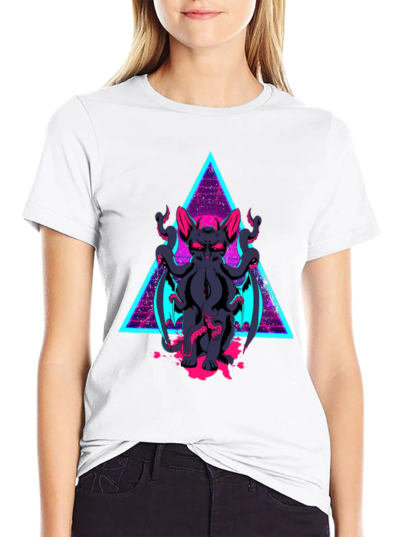 Cthulhu Cat T-Shirt - Retro Triangle Design